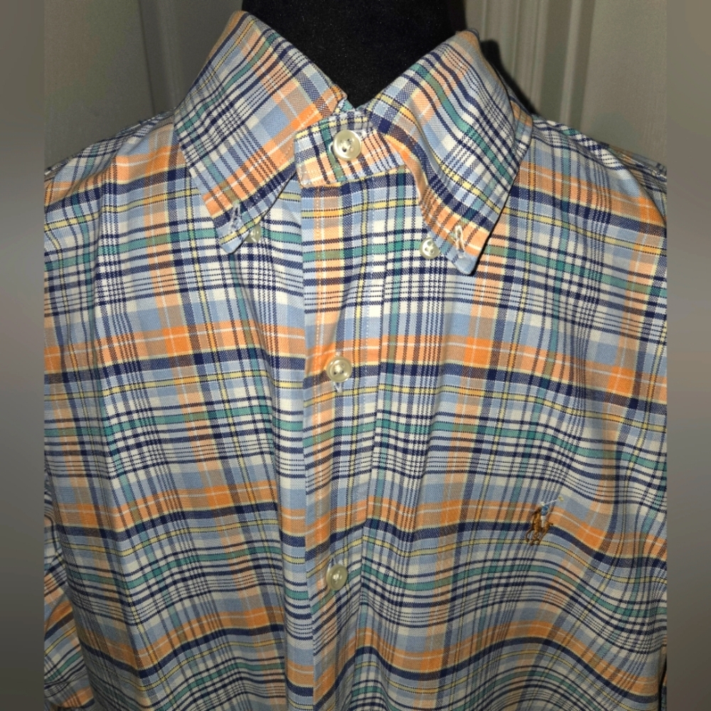 Ralph Lauren Plaid Button Down Shirt Long Sleeve Cotton Pony Multicolor size XL
